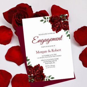 Romantic Burgundy Red Rose Engagement Party Invite