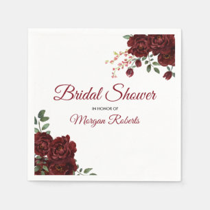 Romantic Burgundy Red Rose Floral Bridal Shower Napkin
