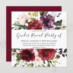 Romantic Burgundy Red Rose Gender Reveal Party Invitation