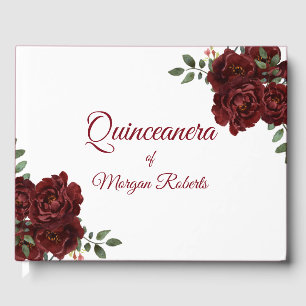 Romantic Burgundy Red Rose Quinceanera Guestbook