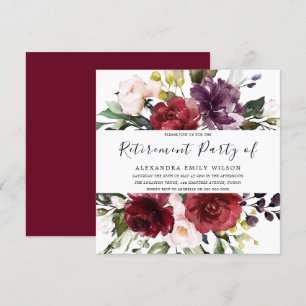 Romantic Burgundy Red Rose Retirement Party Invitation