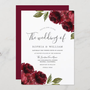 Romantic Burgundy Red Rose Wedding Invitation