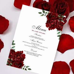 Romantic Burgundy Red Rose Wedding Menu