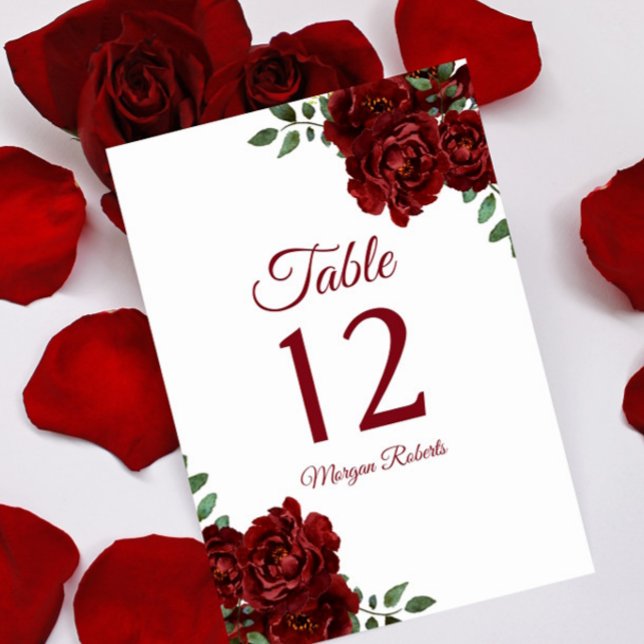 Romantic Burgundy Red Rose Wedding or Quinceanera Table Number (Creator Uploaded)