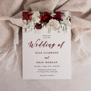 Romantic Burgundy Red & White Floral Wedding Invitation