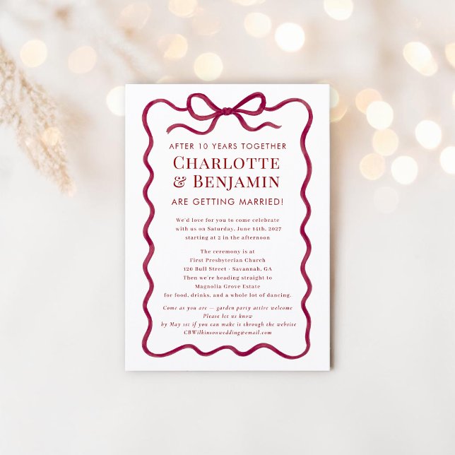 Romantic Burgundy Ribbon Wedding website  Invitation (Creator Uploaded)