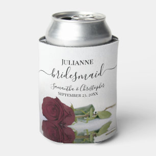 Romantic Burgundy Rose Elegant Bridesmaid Wedding Can Cooler