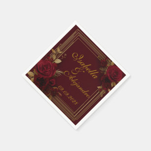 Romantic Burgundy Roses Wedding Napkin