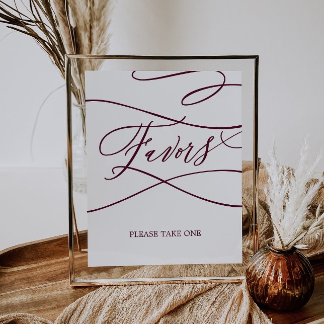 Romantic Burgundy Text Calligraphy Wedding Favours Poster (Creator Uploaded)