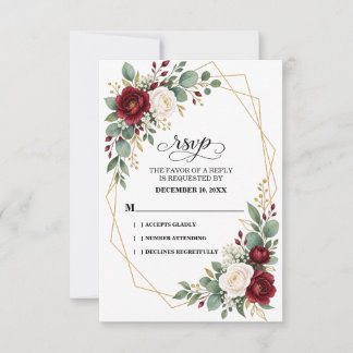 Romantic Burgundy Watercolor Floral Wedding RSVP C Card