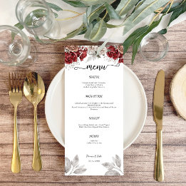 Romantic Burgundy Watercolor Wedding Flat Menu
