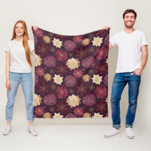 Romantic Burgundy Winter Garden Gold Floral Fleece Blanket