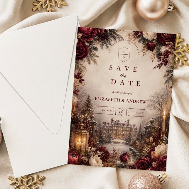 Romantic Burgundy Winter Wedding Save The Date (Creator Uploaded)