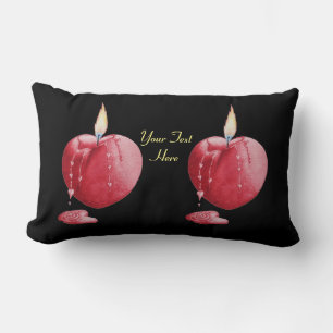 romantic burning love heart shaped red candle lumbar cushion