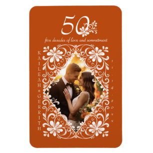 Romantic Burnt Orange 50 Anniversary Photo Magnet