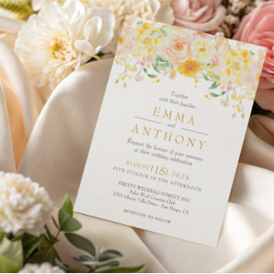 Romantic Butter Yellow Floral QR Code Wedding Invitation