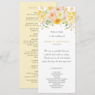 Romantic Butter Yellow Floral Watercolor Wedding Program