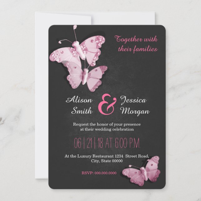 Romantic Butterflies wedding invitation (Front)
