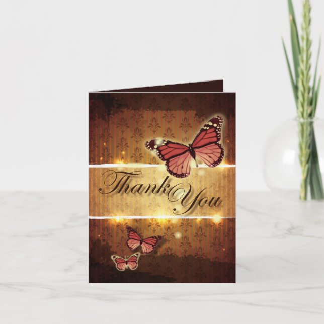 romantic butterfly fall wedding thank you card (Front)