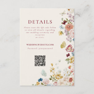 Romantic Butterfly Floral Border Wedding QR Code Enclosure Card