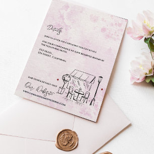 Romantic Café Sketch Blush Wedding Details Enclosure Card