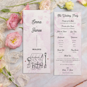 Romantic Café Sketch Wedding Ceremony Program