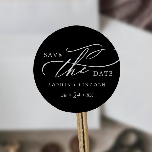 Romantic Calligraphy Black Save the Date Sticker (Creator Uploaded)