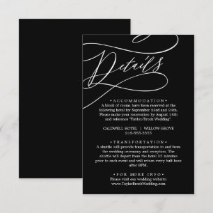 Romantic Calligraphy Black Wedding Details Enclosure Card