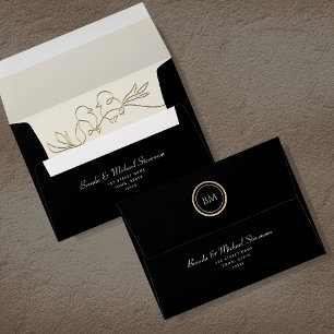 Romantic Calligraphy Black Wedding Envelope