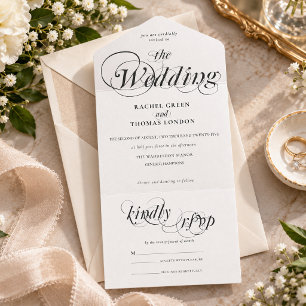Romantic Calligraphy Black White Wedding All In One Invitation
