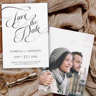 Romantic Calligraphy Black & White Wedding Save The Date