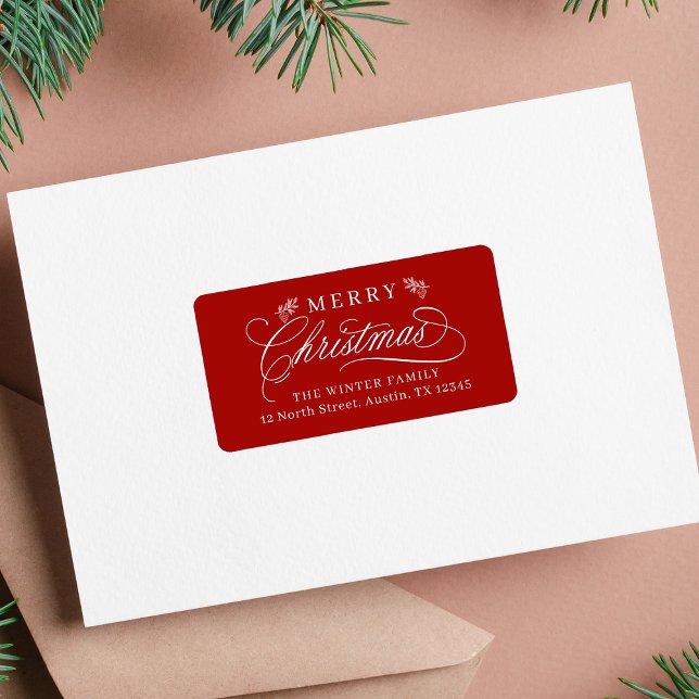 Romantic Calligraphy Christmas Return Address Red Label (Creator Uploaded)