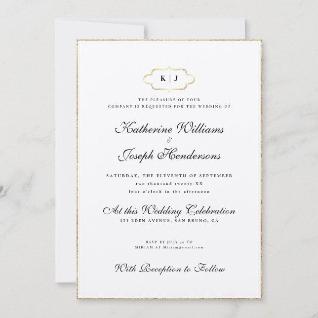 ROMANTIC CALLIGRAPHY&CLASSIC MONOGRAM WEDDING+RSVP INVITATION (Front)