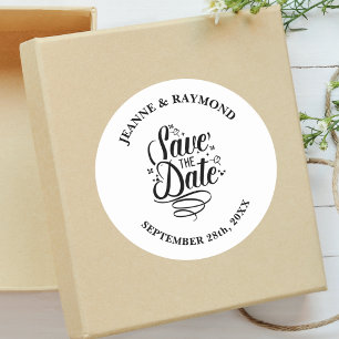 Romantic Calligraphy Custom Save the Date Wedding Classic Round Sticker
