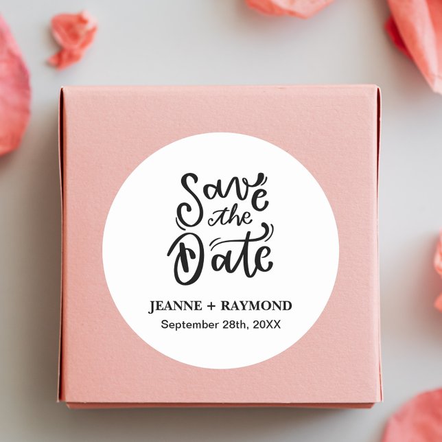 Romantic Calligraphy Custom Wedding Save the Date  Classic Round Sticker (Creator Uploaded)