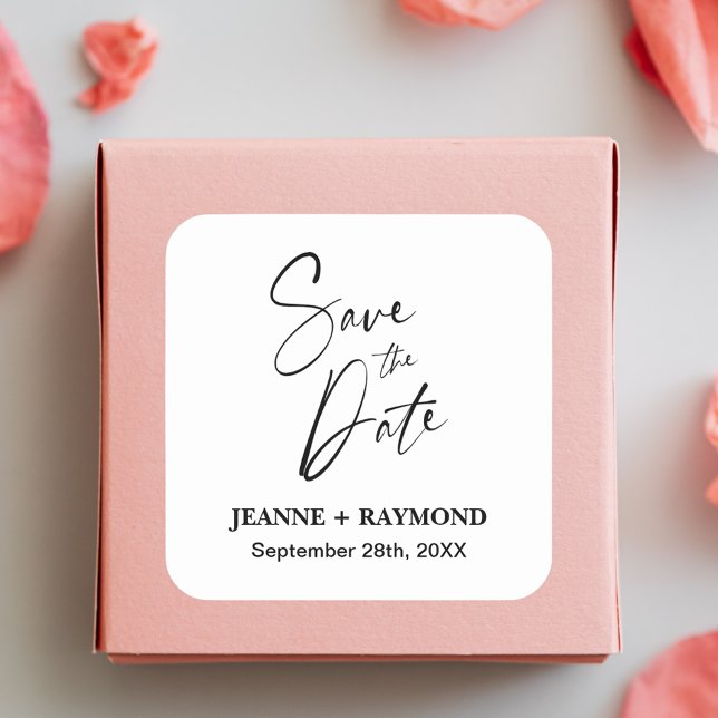 Romantic Calligraphy Custom Wedding Save the Date Square Sticker (Creator Uploaded)