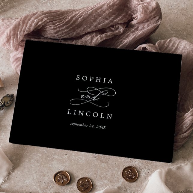 Romantic Calligraphy | Dark Black Monogram Wedding Guest Book (Creator Uploaded)