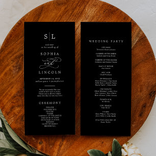 Romantic Calligraphy   Dark Black Monogram Wedding Program
