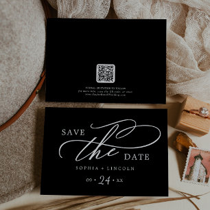 Romantic Calligraphy   Dark Black QR Code Save The Date
