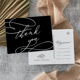 Romantic Calligraphy   Dark Black Thank You Postcard