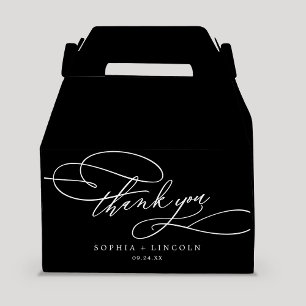 Romantic Calligraphy Dark Black Thank You Wedding Favour Box
