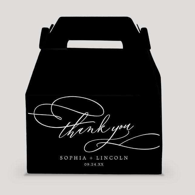 Romantic Calligraphy Dark Black Thank You Wedding Favour Box (Creator Uploaded)