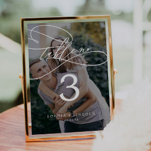 Romantic Calligraphy Dark Photo 5x7" Table Number