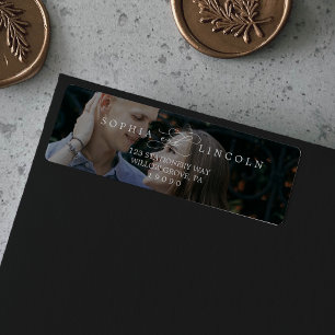Romantic Calligraphy Dark Photo Overlay Return Address Label