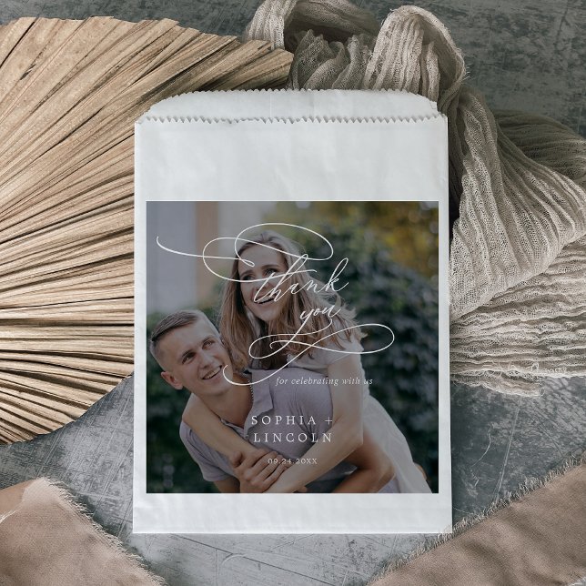 Romantic Calligraphy Dark Photo Thank You Wedding Favour Bag (Creator Uploaded)