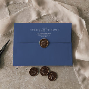 Romantic Calligraphy Denim Blue Wedding Envelope