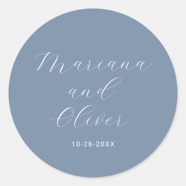 Romantic Calligraphy Dusty Blue Envelope Seals (Front)