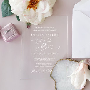 Romantic Calligraphy Elegant White Formal Wedding Acrylic Invitations