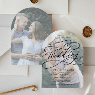Romantic Calligraphy Faded Photo Arch Wedding Invitation