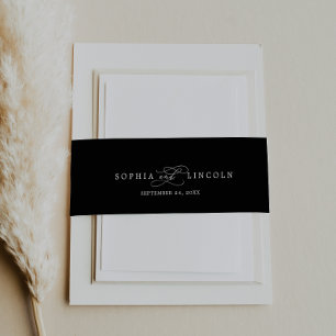 Romantic Calligraphy   Flourish Black Wedding Invitation Belly Band